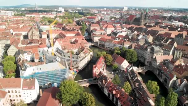 Norimberk Německo Letecké Záběry Perspektivního Hlediska Podél Řeky Města — Stock video