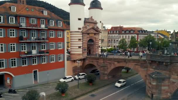 Heidelberg Légi Felvételei Drónról Lánchídról Város Látképéről — Stock videók