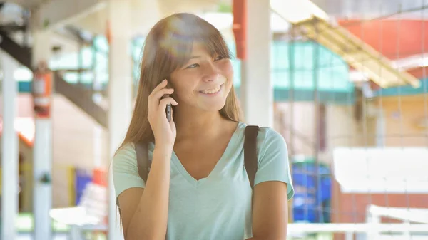 Asian Teenager Girl School Talking Phone — Stock Photo, Image