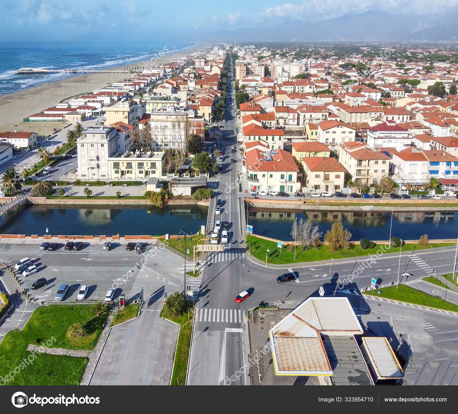 Promenade of Viareggio, Italy. Panoramic overhead downward view – Stock ...