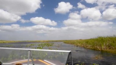 Tropikal nehirdeki motorlu teknenin manzaralı görüntüleri