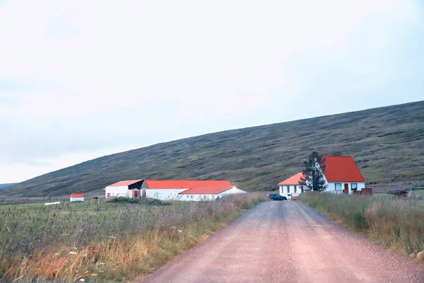 Camino a través del campo de Islandia al atardecer de verano — Foto de Stock