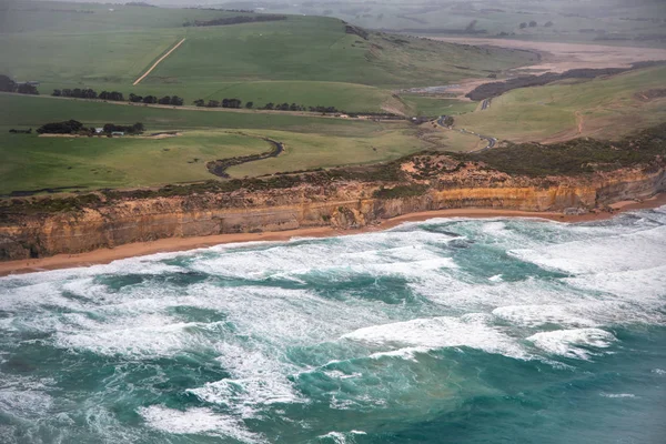 Helicopter aerial view of Great Ocean Road during a storm - Port — Stock Photo, Image
