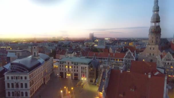 Imagens Aéreas Praça Principal Riga Pôr Sol — Vídeo de Stock