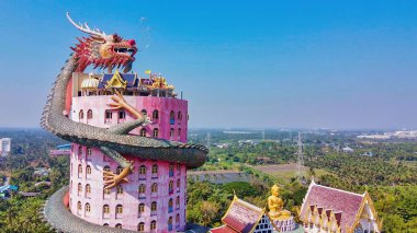 Bangkok, Tayland yakınlarındaki Wat Samphran Ejder Tapınağı. Hava Panorası