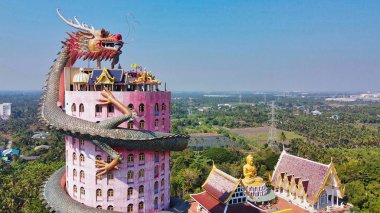 Bangkok, Tayland yakınlarındaki Wat Samphran Ejder Tapınağı. Hava Panorası