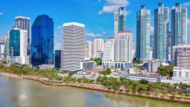 Bangkok silueti, Tayland. Be 'den şehir binalarının havadan görüntüsü