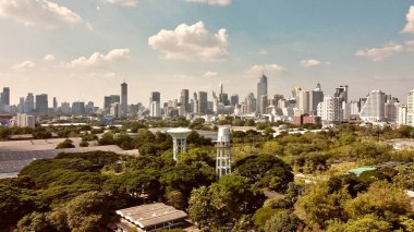 Bangkok silueti, Tayland. Be 'den şehir binalarının havadan görüntüsü