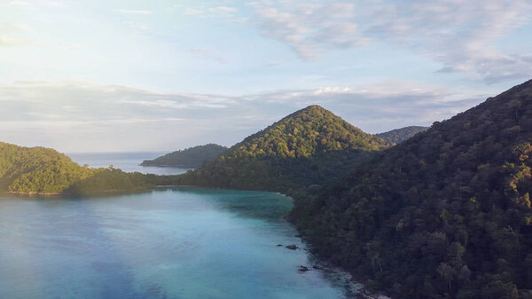 Mountains and coral reef on a wonderful seascape scenario, aeria