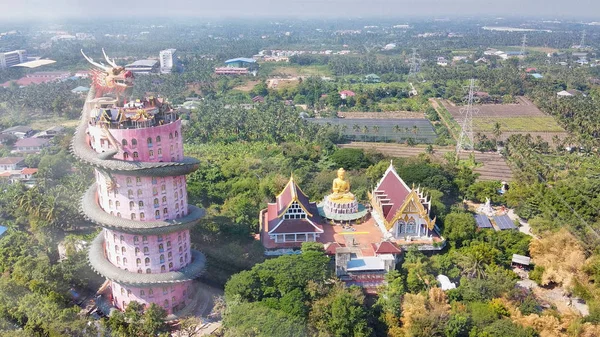 Aerial view of Wat Samphran Dragon Temple in the Sam Phran Distr — Stock Photo, Image