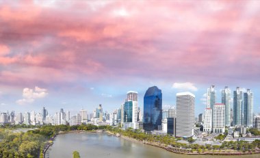 Bangkok silueti, Tayland. Be 'den şehir binalarının havadan görüntüsü
