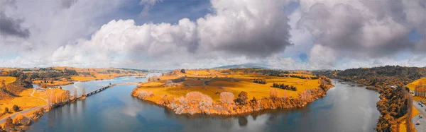 Nova Zelândia Vista aérea do campo ao pôr do sol — Fotografia de Stock