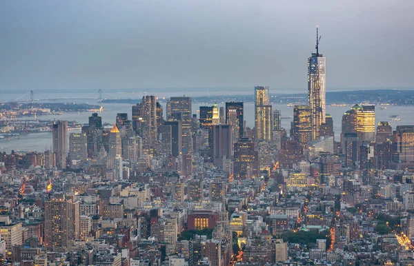 Flygfoto Över Downtown Manhattan Skyline Sommarsäsongen New York City — Stockfoto