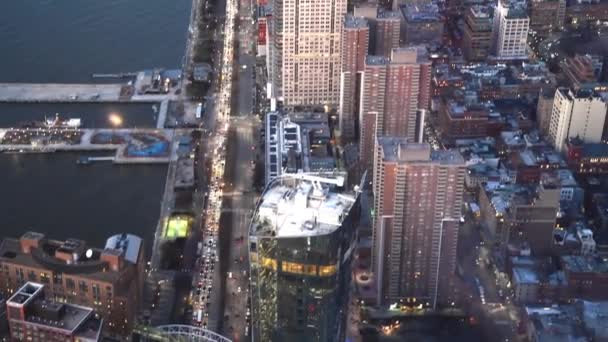 Letecké Záběry New York City Večerních Hodinách — Stock video