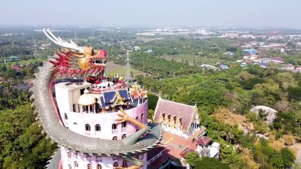 サムプラーン地区のワット サムプラン ドラゴン寺院の空中写真 バンコクのナコンパトム県 — ストック動画