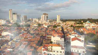 Gün batımında melaka hava manzarası. Malacca, Malezya Binaları.