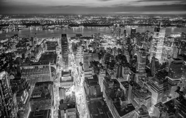 Nueva York City Estados Unidos Vista Aérea Nocturna Los Rascacielos —  Fotos de Stock