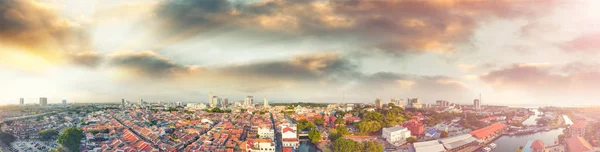 Vista Aérea Panorâmica Melaka Pôr Sol Malásia Paisagem Urbana Malacca — Fotografia de Stock