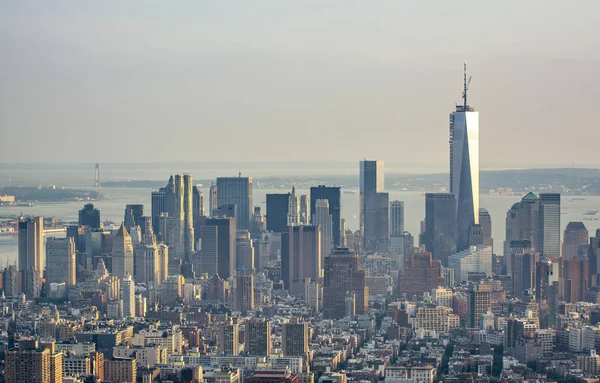 Luchtfoto Van Downtown Manhattan Skyline Het Zomerseizoen New York City — Stockfoto