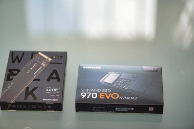 PISA, İtalya - 12 Şubat 2020: Yalıtılmış arkaplanda yüksek hızla veri depolama için NVME M2 SSD diskleri