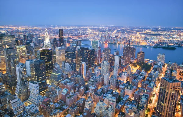 Nueva York City Estados Unidos Vista Aérea Nocturna Los Rascacielos — Foto de Stock