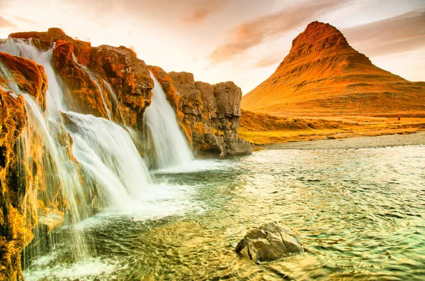 Cachoeiras Kirkjufell Temporada Outono Islândia — Fotografia de Stock