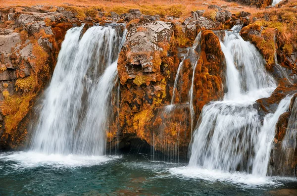 Kirkjufell Vodopády Podzimní Sezóně Island — Stock fotografie