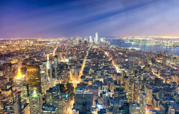 Nueva York City Estados Unidos Vista Aérea Nocturna Del Centro —  Fotos de Stock