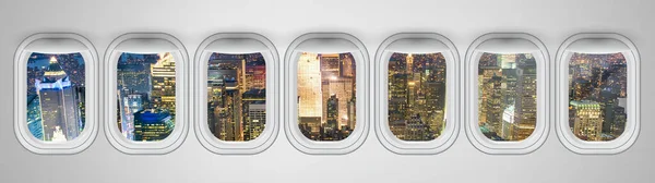 Flugzeugfenster Mit Blick Auf New York City Bei Nacht Abstraktes — Stockfoto