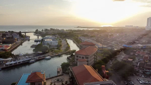 Malacca Aerial View Sunset Sky Colors Melaka City Skyscrapers — Stock Photo, Image