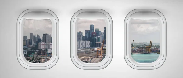 Окна Самолета Видом Сингапур Концепция Путешествий Отдыха — стоковое фото