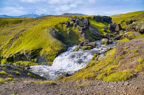 Cascada Skogafoss Temporada Verano Islandia — Foto de Stock