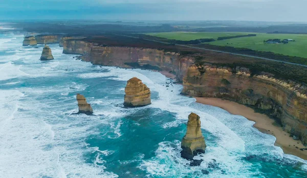 Panoramautsikt Över Tolv Apostlar Vacker Vårsoluppgång Port Campbell National Park — Stockfoto