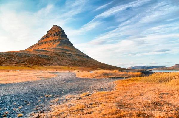 Kirkjufell Mountain Pôr Sol Verão Maravilhoso Islândia — Fotografia de Stock