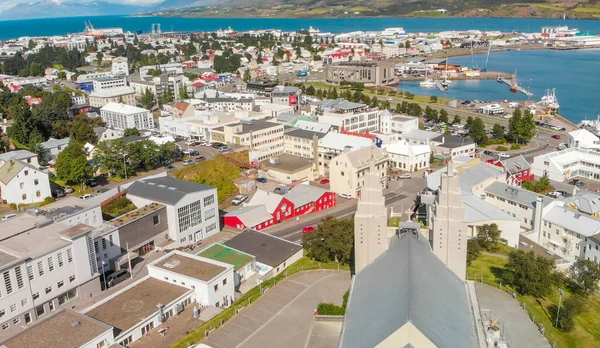 Вид Воздуха Город Акурейри Исландии Солнечным Летним Днем — стоковое фото