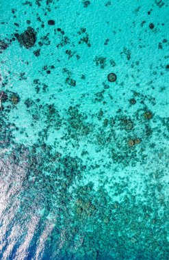 Surin Adaları, Tayland. Güneşli bir günde gölün ve ormanın panoramik hava manzarası.