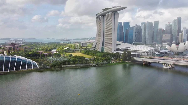 Singapore Januari 2020 Uitzicht Vanuit Lucht Stadsgebouwen Vanaf Marina Bay — Stockfoto