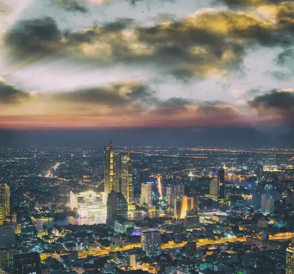 Aerial View Bangkok Downtown Skyline Sunset Thailand — Stock Photo, Image