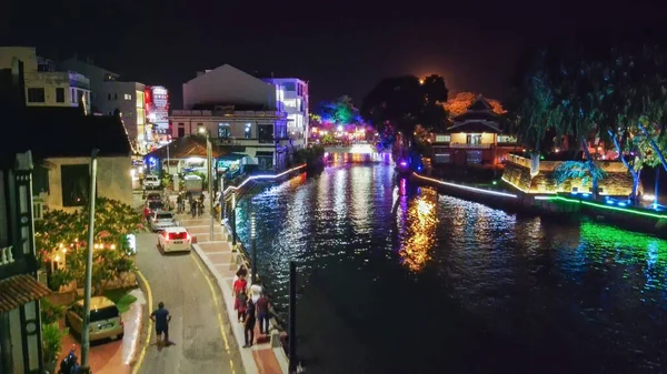 Malacca Malaysia December 2019 Malaccas Flygbild Natten Malaysia — Stockfoto