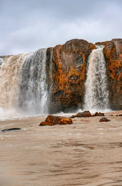 Godafoss Waterfalls Power Izland Egy Felhős Nyári Napon — Stock Fotó