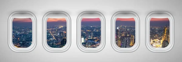 Вікна Літака Нічним Краєвидом Бангкоку Таїланд Протези Подорожей Свята — стокове фото