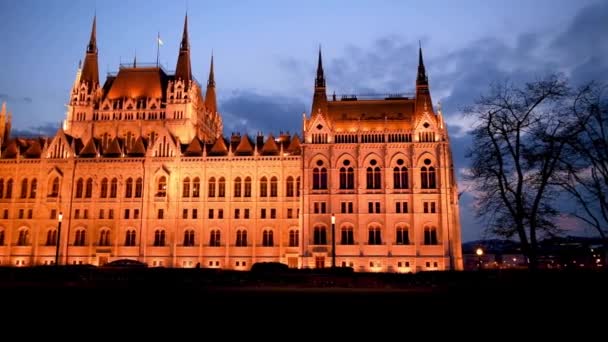 Evening Footage Budapest Parliament Building — Stock Video