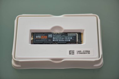 PISA, İtalya - 12 Şubat 2020: Yalıtılmış arkaplanda yüksek hızla veri depolama için NVME M2 SSD diskleri