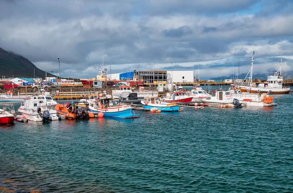 Dalvik Iceland August 7Th 2019 View City Port Cloudy Day Stock Picture
