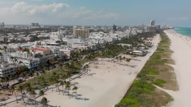 Miami Beach South Pointe Park Widok Lotu Ptaka Piękny Słoneczny — Wideo stockowe