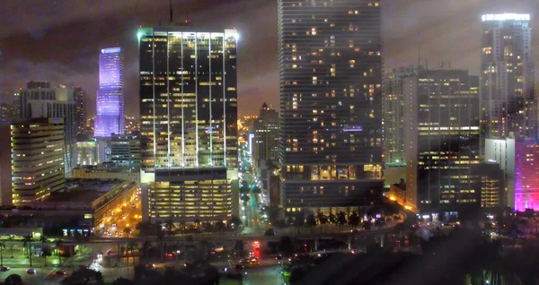 Innenstadt Von Miami Bei Nacht Luftaufnahme — Stockfoto