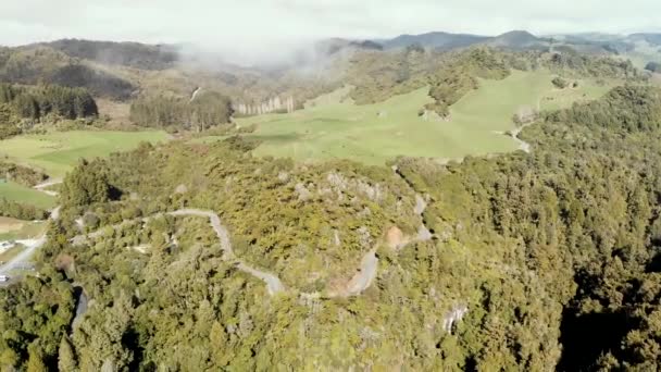 Panorama Luftaufnahme Der Landschaft Von Waitomo Einem Schönen Wintermorgen — Stockvideo