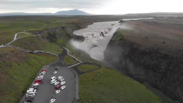 Letecký Pohled Majestátní Přírodní Vodopády Gullfoss Jižním Islandu — Stock video