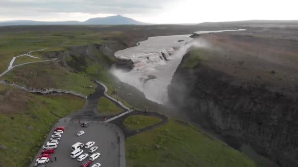 Vista Aérea Gullfoss Majestosas Cachoeiras Naturais Sul Islândia — Vídeo de Stock