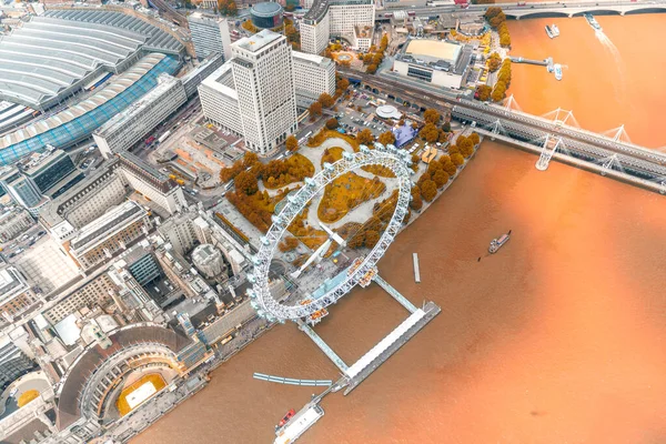 Helicopter View London Thames City Buildings Autumn — Stock Photo, Image